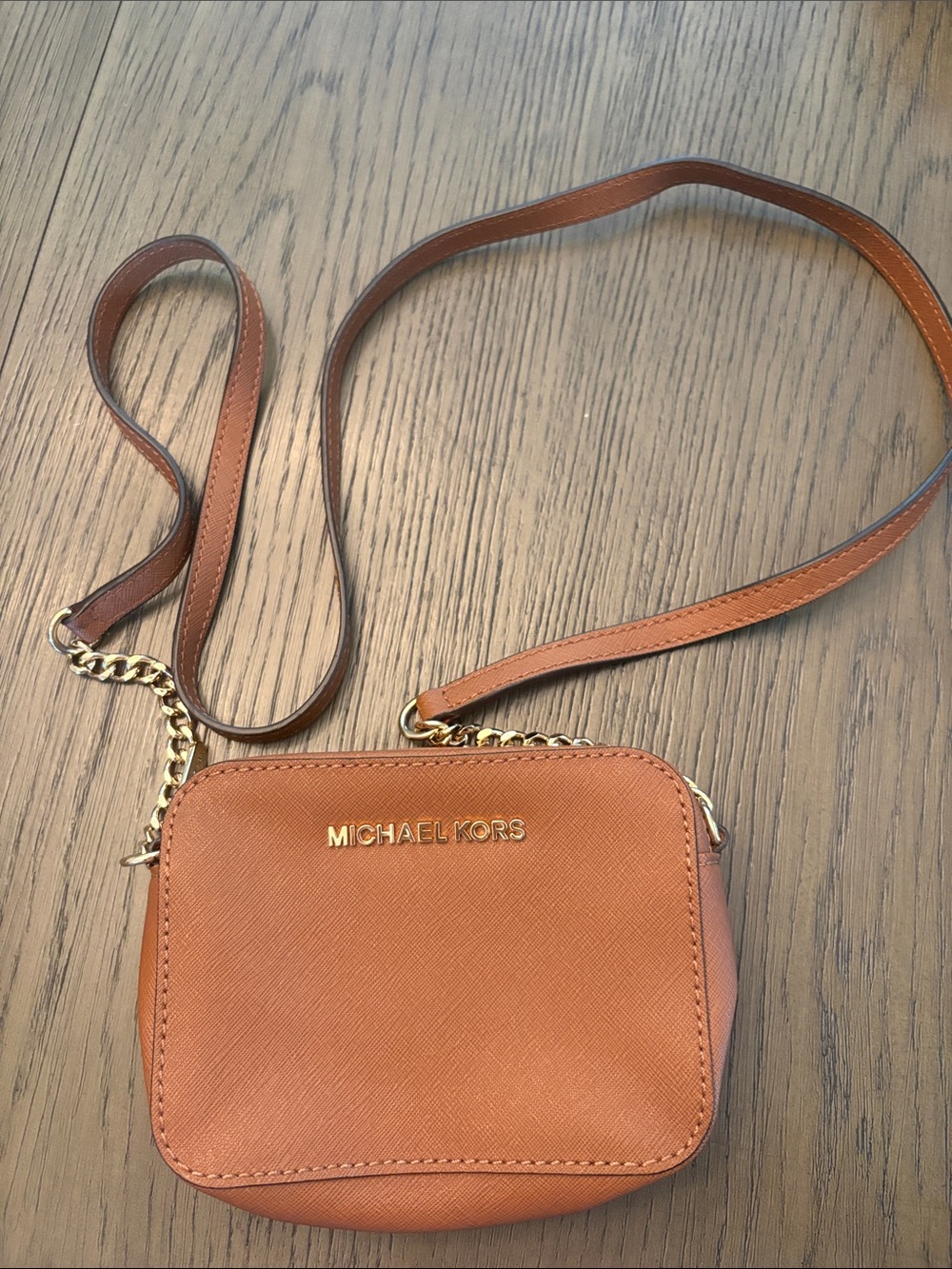 Michael Kors Cognac Saffiano Leather Crossbody with Gold Hardware